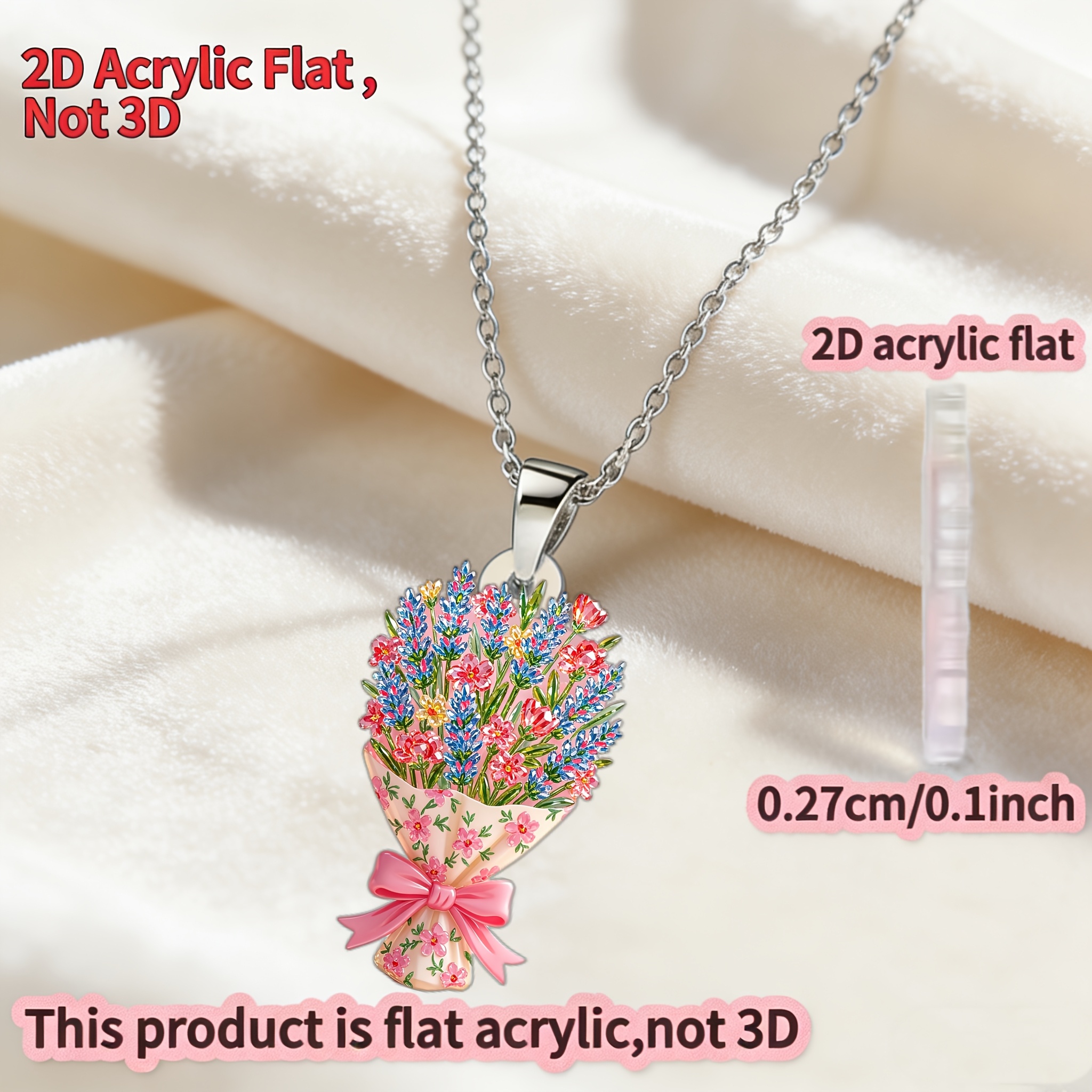 2D Flat Floral Picture Acrylic Women's Necklace Pendant