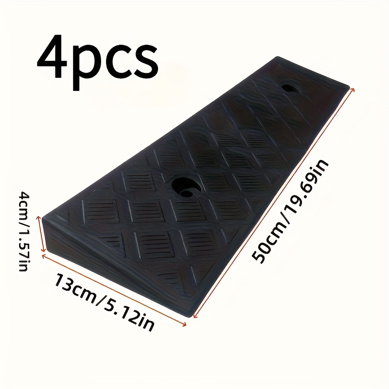 4 парчиња рампи за - изработени од издржлива пе гума, подобруваат стабилност и безбедност, преносливи рампи погодни за , скали и нерамнини површини - идеална помош за качување што ја подобрува удобноста при возење, рампи за кои ја подобруваат стабилноста на возилото, текстурирана површина и цврста конструкција Детали за производот 4