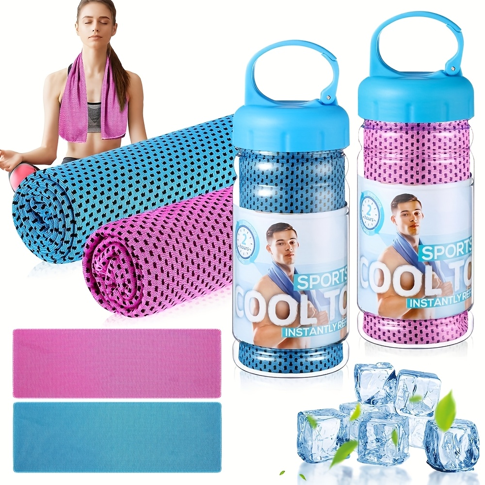 TEMU 2pcs Quick-dry Ice Towel With Cup - Lightweight Reusable Suitable For For Outdoor, Gym, Yoga & Travel | Portable Ice Towel For Cooling &