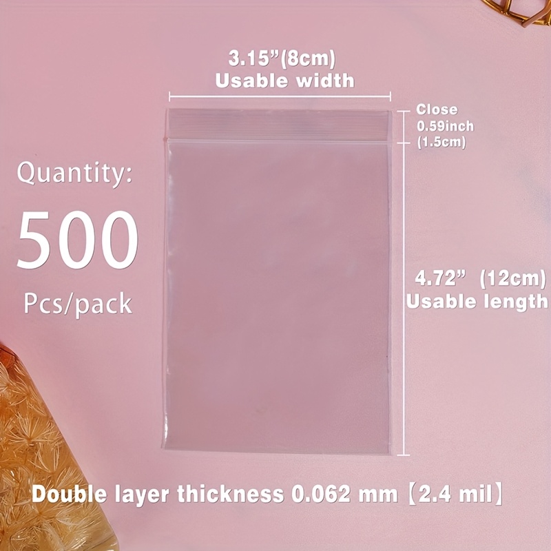 TEMU 500pcs Packaging Transparent Leak-proof Moisture-proof Anti-oxidation Plastic Storage Bags, Easy Sealing Design, Double-layer Thickness 0.062mm,