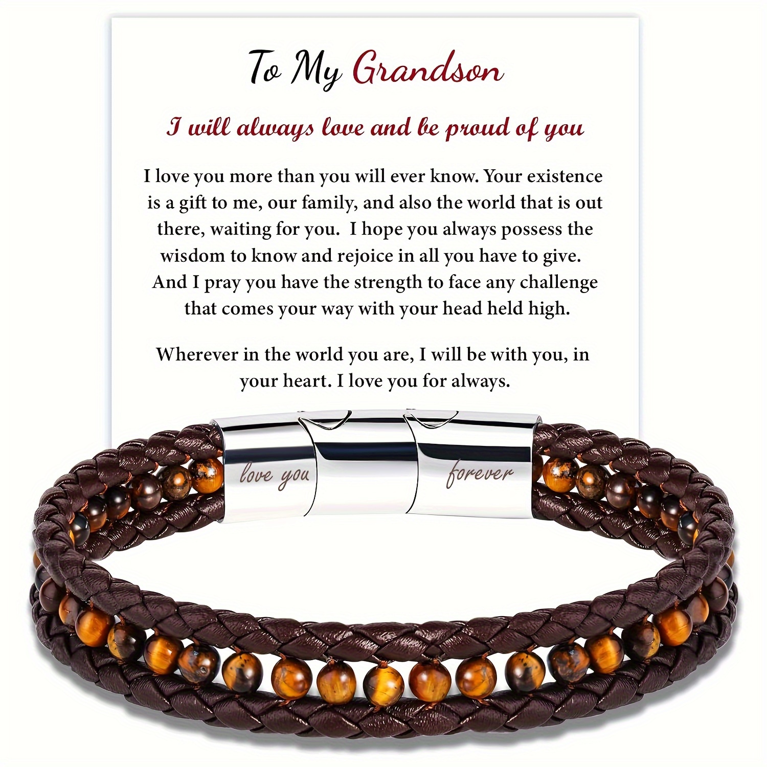 

To My Grandson Graduation Gift, Artificial Leather Bracelet, Birthday Gift