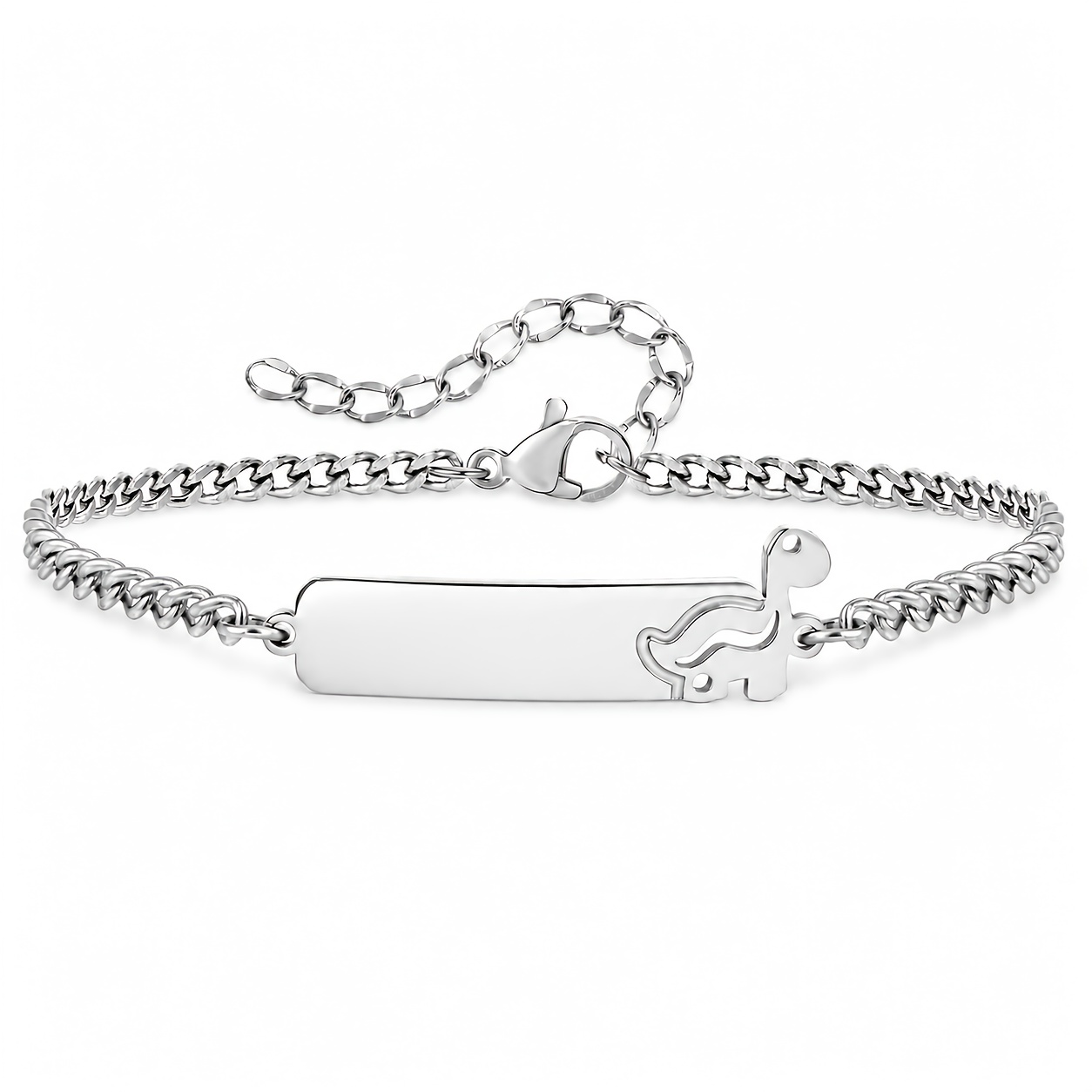 TEMU 1 Custom Name Bracelet, Cute Cartoon Dinosaur Pattern, 304 304 304 Stainless Steel Material - Life Exceeds 15 Years, Suitable For Birthday Gifts