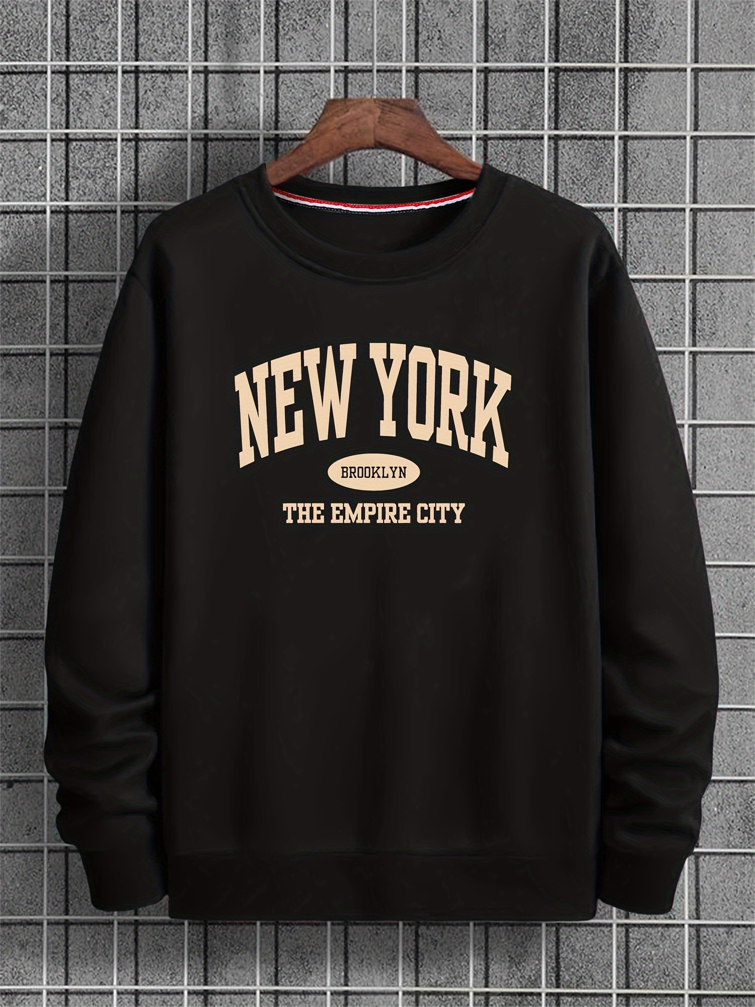 men's navy blue ny graphic sweatshirt long sleeve casual Temu