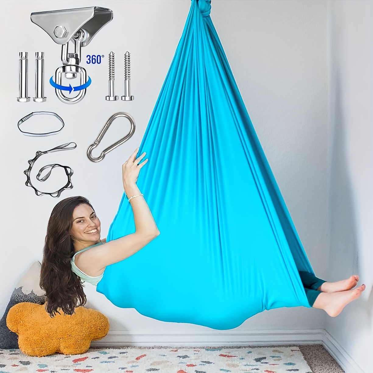 

Complete Yoga Hammock Swing Set With Hardware - Elastic Fabric, Aerial Silks For Indoor/outdoor Use - Perfect For Yoga, Camping & Picnics, Machine Washable, 110x59 Inches