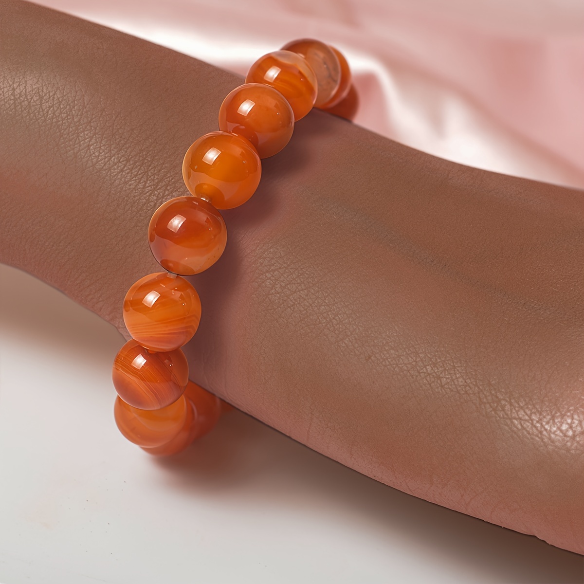 10mm Natural Agate Round Beads Elastic Bracelet