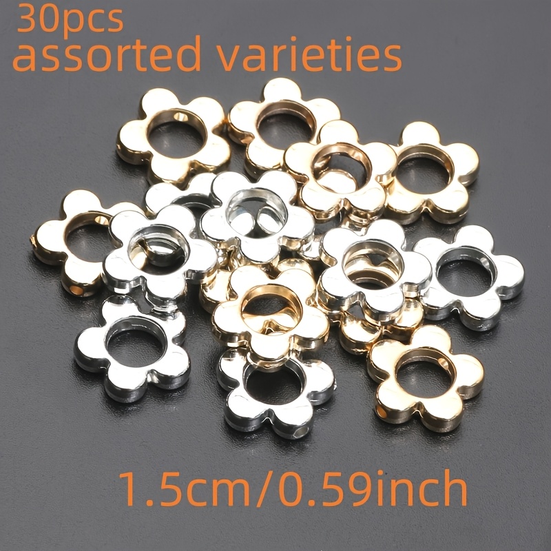 TEMU 15mm 30pcs Random Color Hollow Flower Acrylic Loose Spacer Beads For Making, Bracelets, Necklaces, And Phone Charm Accessories