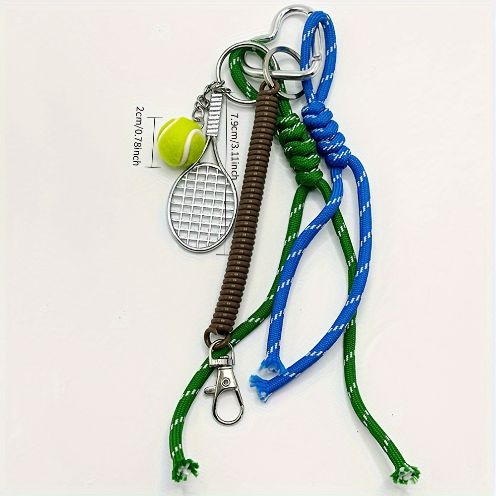 tennis racket ball metal keychain set with rope accents sports themed bag decoration multi piece key ring accessory for car keys ideal valentines day gift details 8