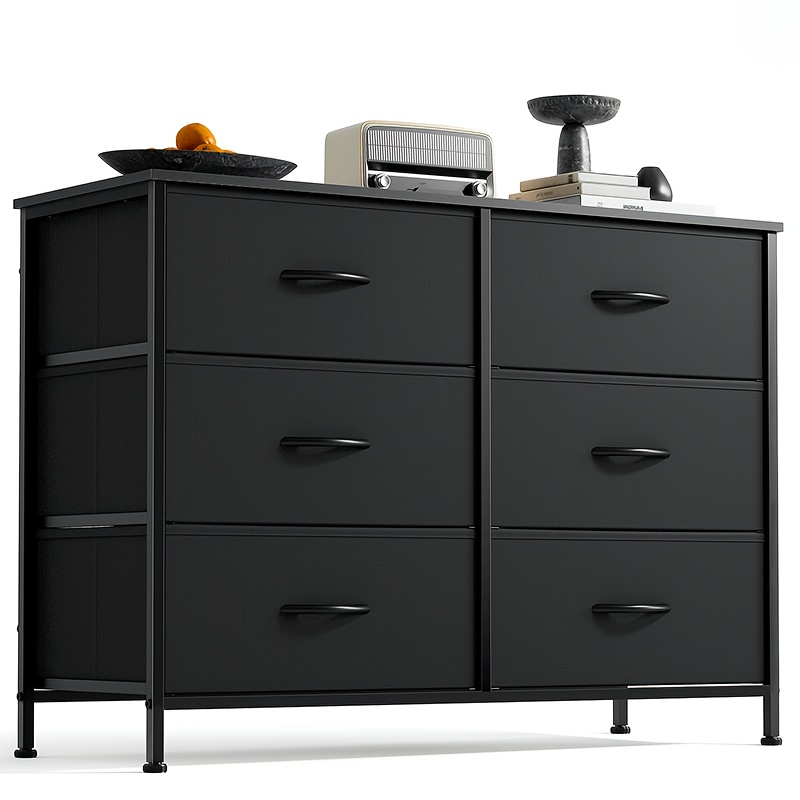 TEMU 6 Drawer Dresser For Bedroom, Fabric Storage Organizer With Sturdy Metal Frame, Wooden Top Chest Of Drawers For Closet Entryway