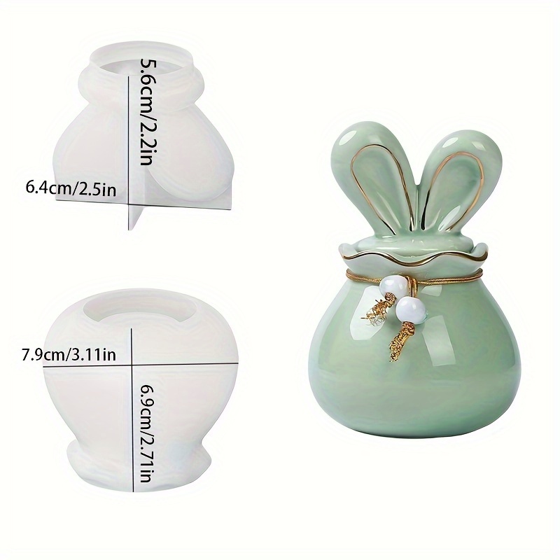 E-shop Bunny Ears Deckel Organizer Glas Kerze Tasse Silikonform Epoxidharz Gießform Schmuck Schmuckbecher 3D Basteln