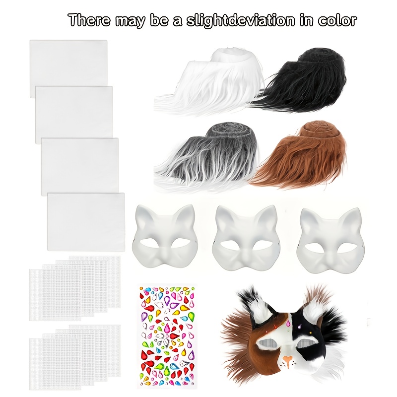 item picture 21pcs cat mask diy kit     of   masks   nets and 1 imitation synthetic gemstone sticker   of   felt sheets 4 cat masks for diy cats carnival cosplay diy set halloween christmas party costume accessory set