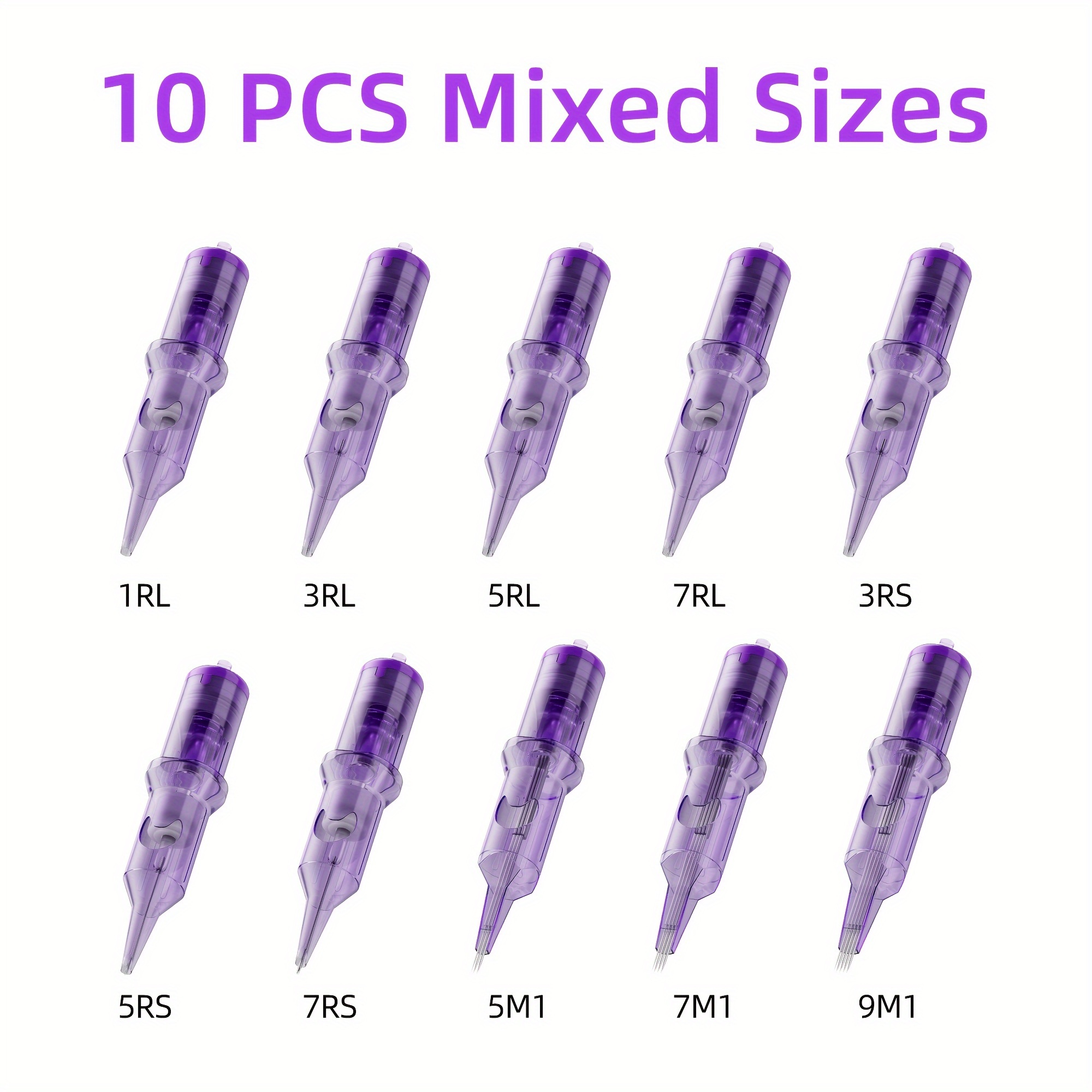 

10/20/30/40/50pcs Tattoo Cartridge Needles, Mixed Sizes, Purple Tattoo Needle Liner For Tattoo Artists And Beginners, Rl Rs Rm M1 Standard Round Liner, Body Art Design For Tattoo Supplies