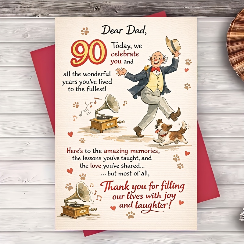 TEMU A Vintage-style Card Featuring A Humorous , Celebrating Dad's 90th Birthday. This Keepsake Card Is A Thoughtful Gift From The Family For A