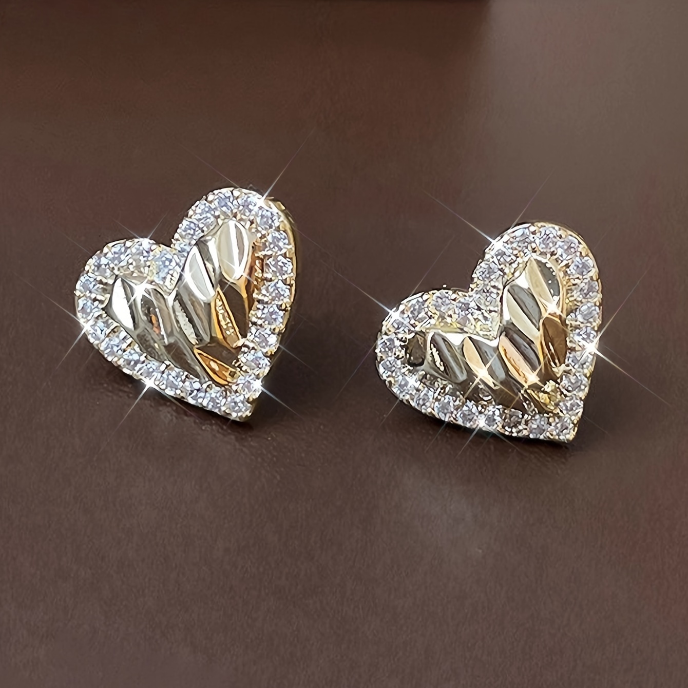 Bling Bling Geometric Love Heart Stud Earrings