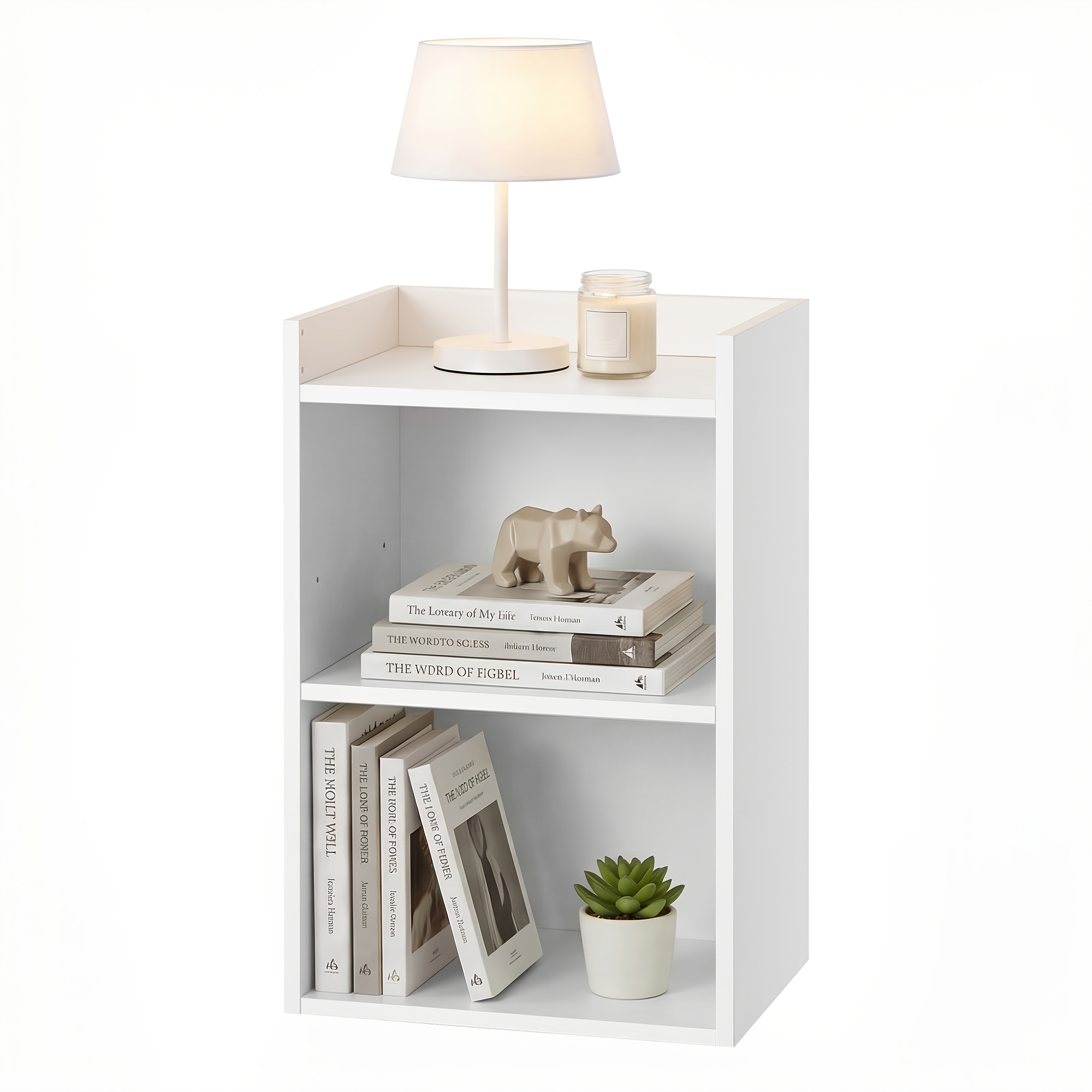Image of Set Of 2 Modern Multipurpose Side Table With Adjustable Shelf & Open Compartments - Freestanding Suitable For Living Room Or Bedroom, Space- Compact With Wood, Assembly, White For Small Spaces