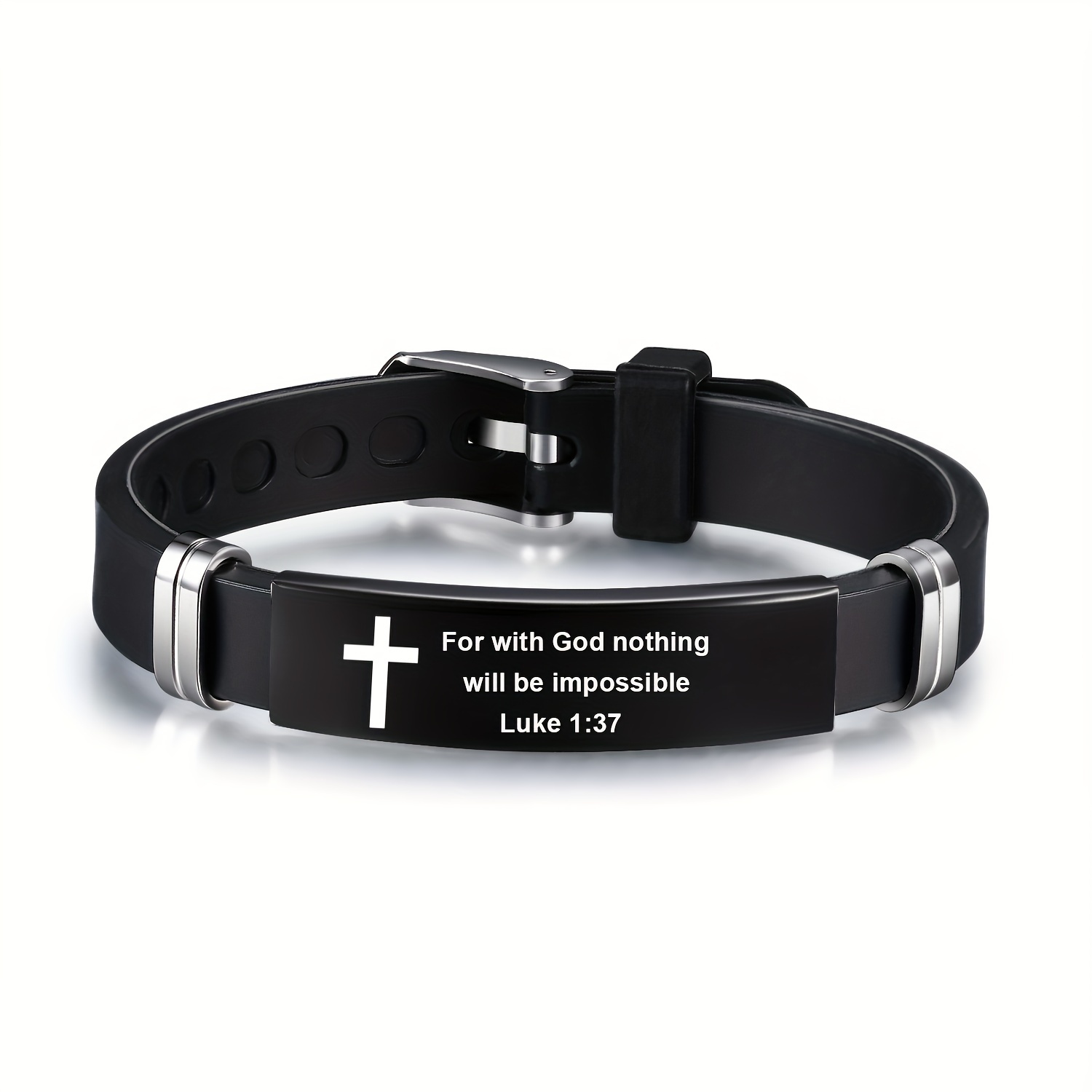 stainless steel bracelet black strap adjustable for with god 1 37 fashionable simple mens bracelet details 0