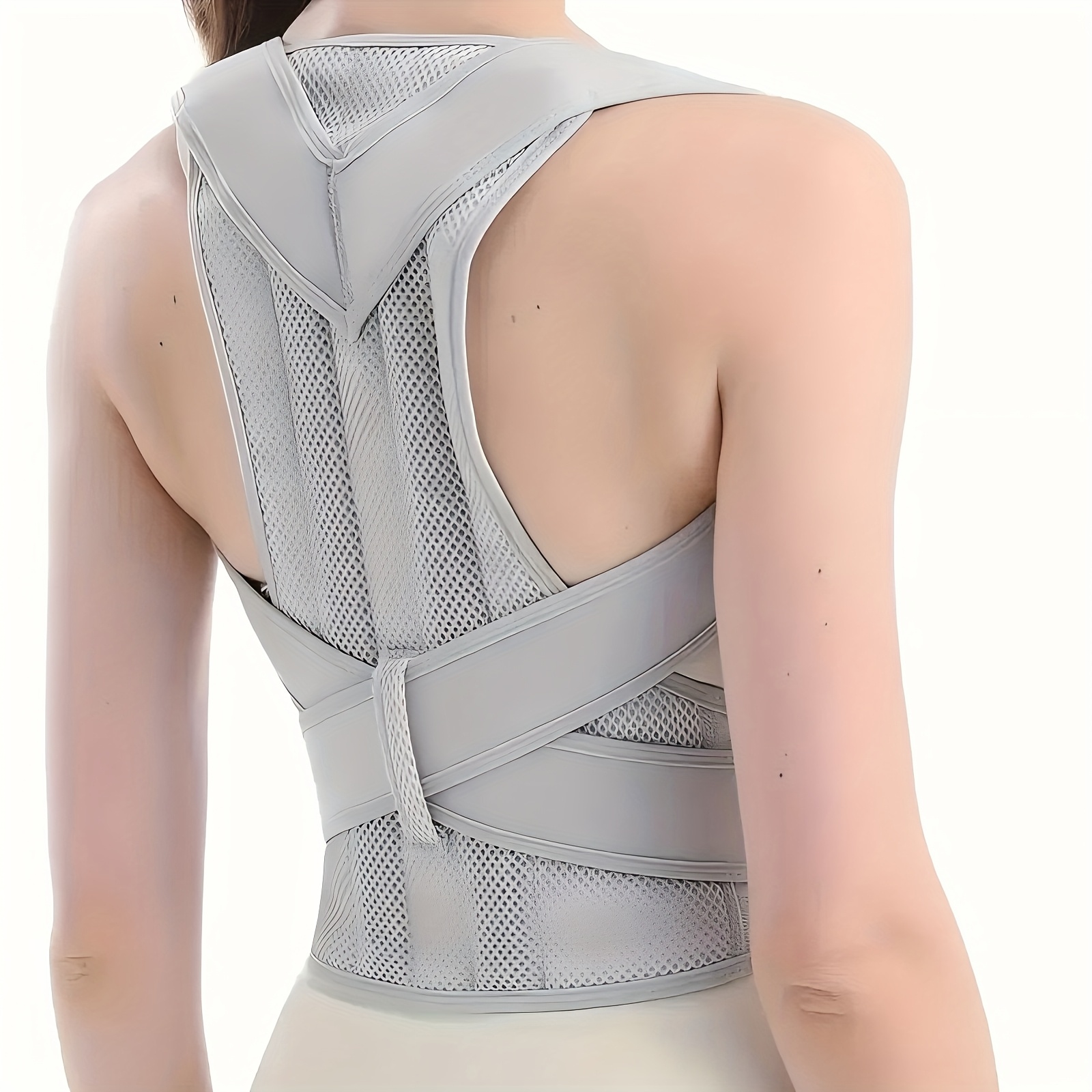 1pc Adjustable Unisex Back Support Belt - 100% Polyester Ergonomic Posture Corrector with Drawstring Closure for Gym, Workouts & Casual Wear - Elegant Design, Breathable Knit Fabric