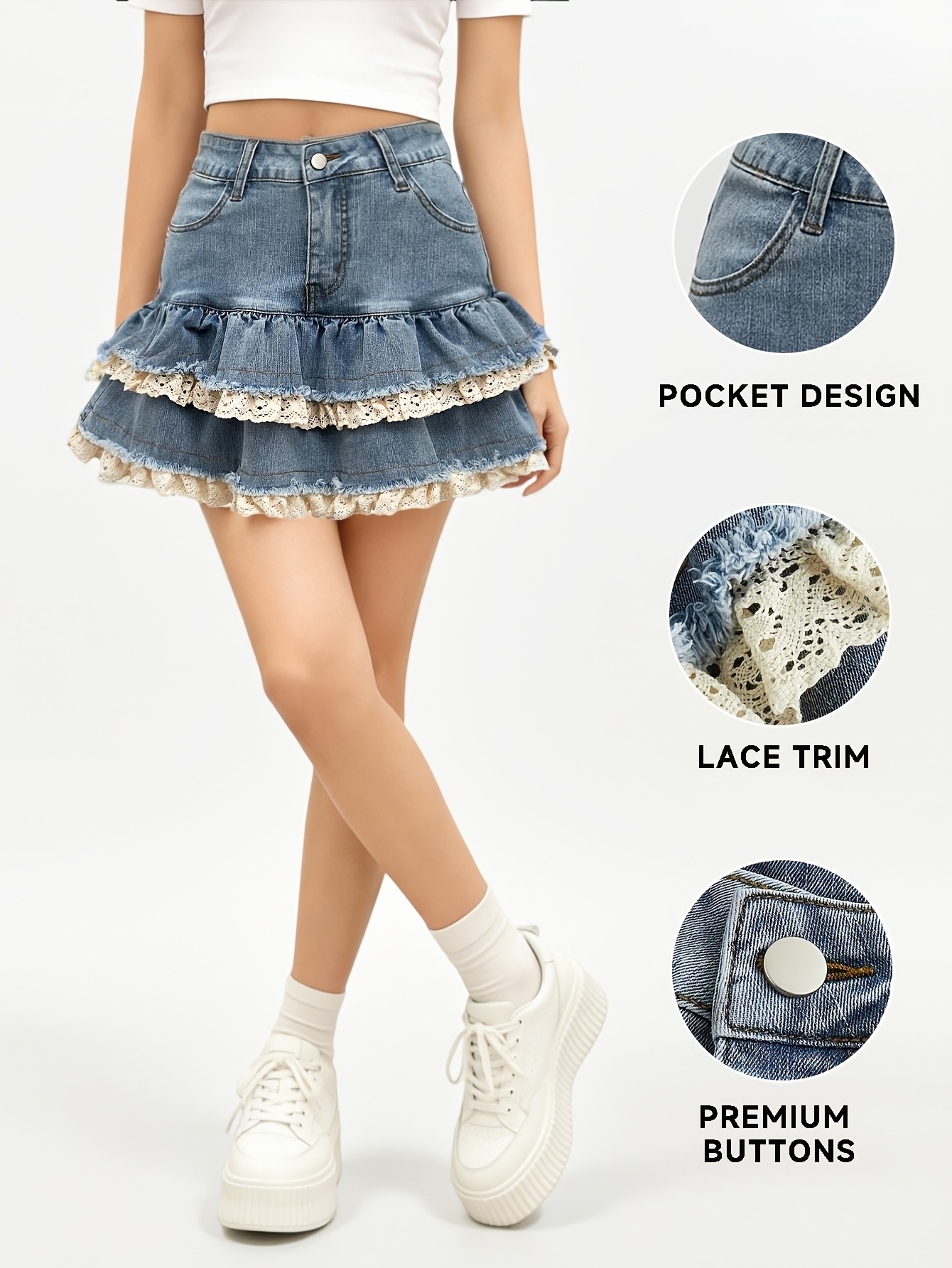 denim ruffle skirt sold on Temu Canada