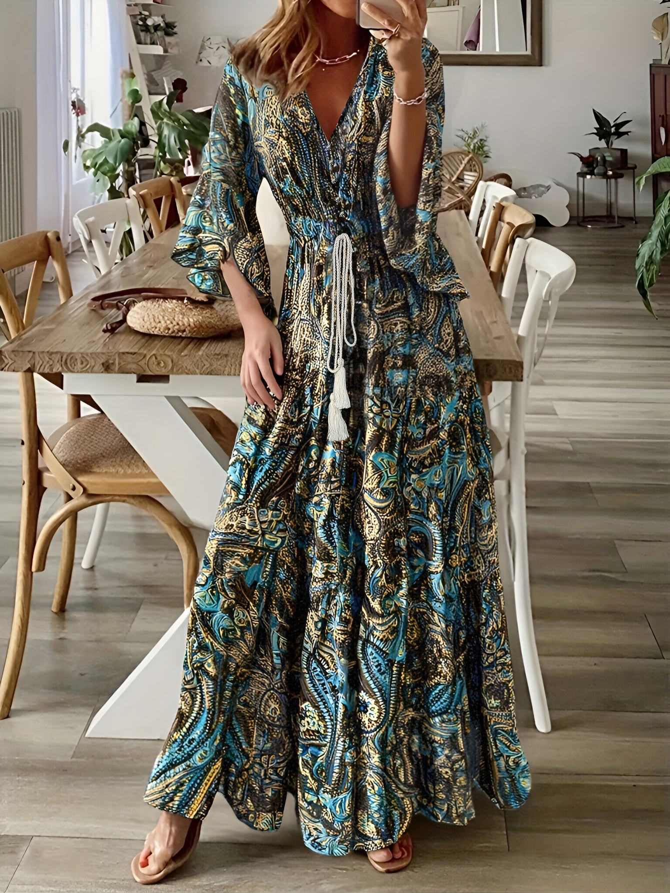 womens printed v neck half sleeve dress yt blue 0