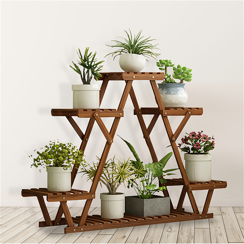 TEMU 6-tier Plant Stand With High Capacity For Displaying Bonsai, Made Of Natural Pine Wood, Ideal For Outdoor Gardens, , And Home Decoration