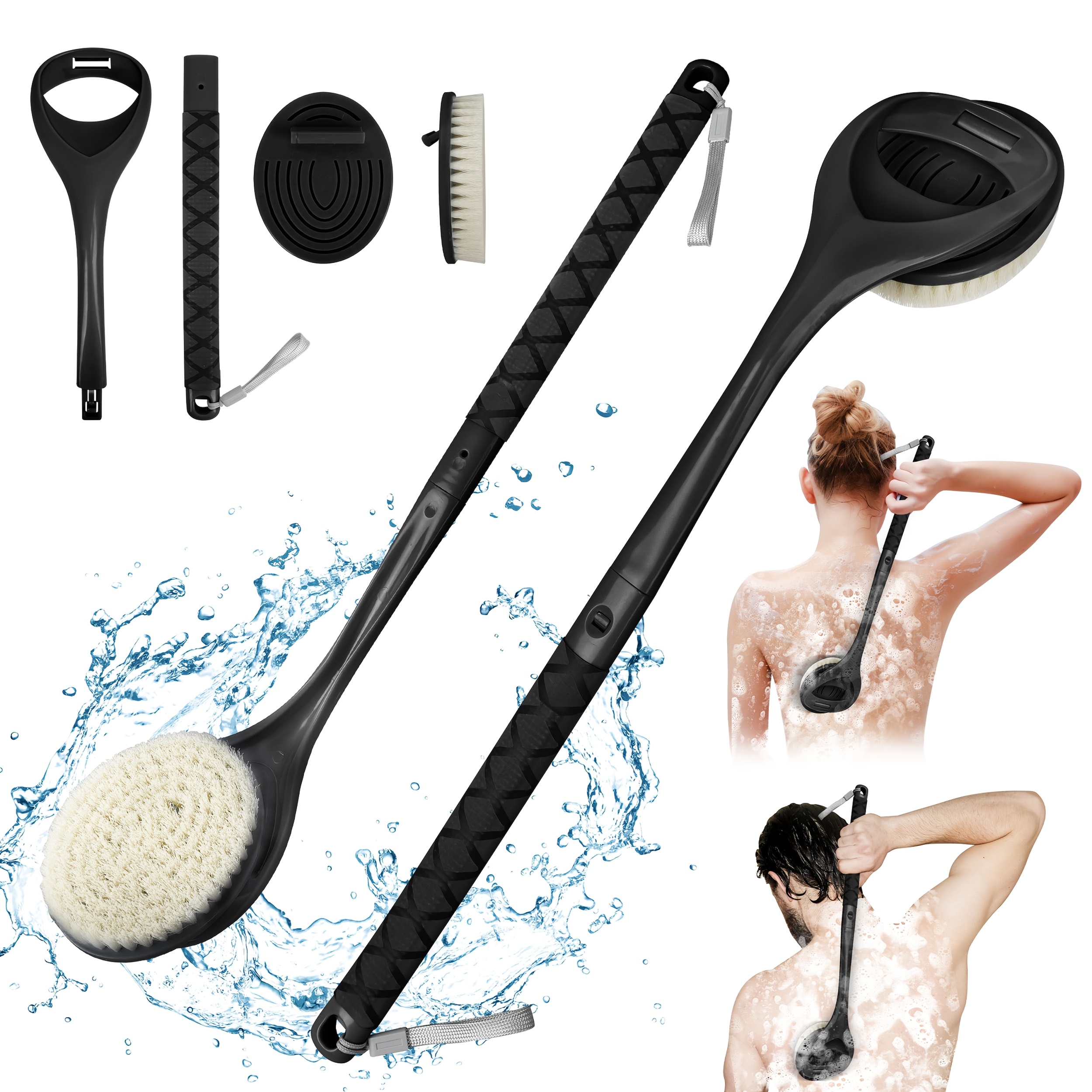 20 4 detachable long handle bath brush with ergonomic handle no electricity needed dual head back scrubber for men women elderly   exfoliation shower cleaning durable high quality fabric no battery required shower cleaning tool   noelectricity needed Product details 8
