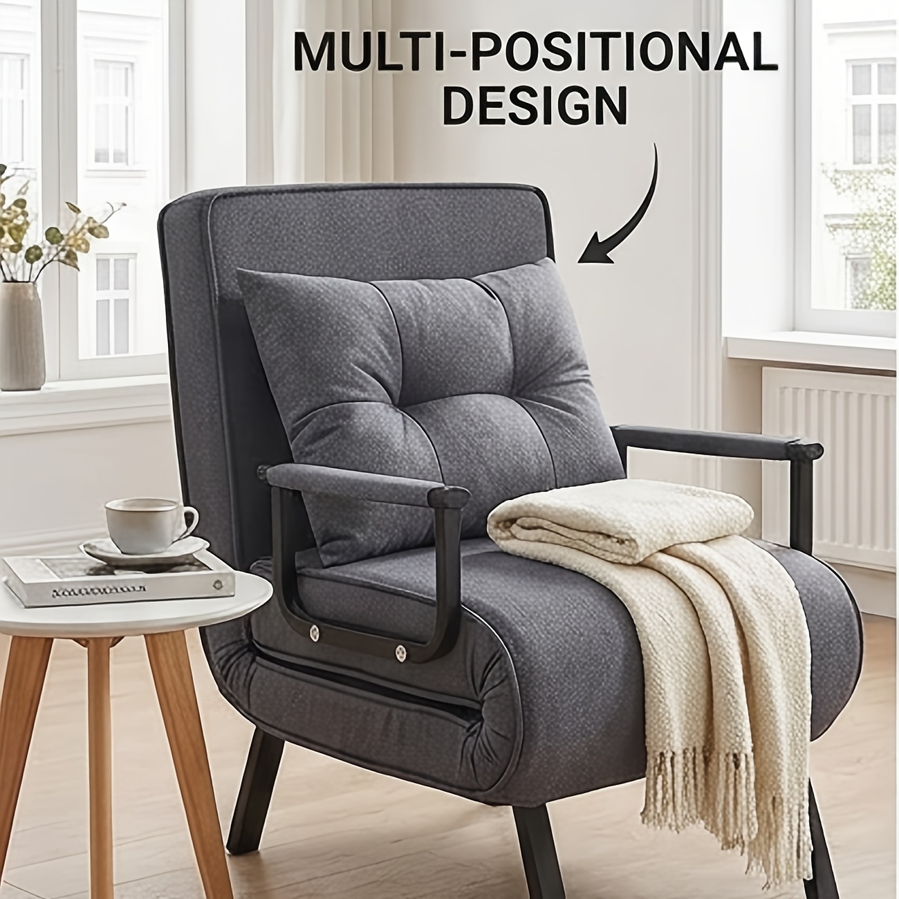 TEMU Sofá cama convertible, sillón cama individual plegable de tres pliegues con respaldo ajustable en 6 posiciones, almohada extraíble y asiento