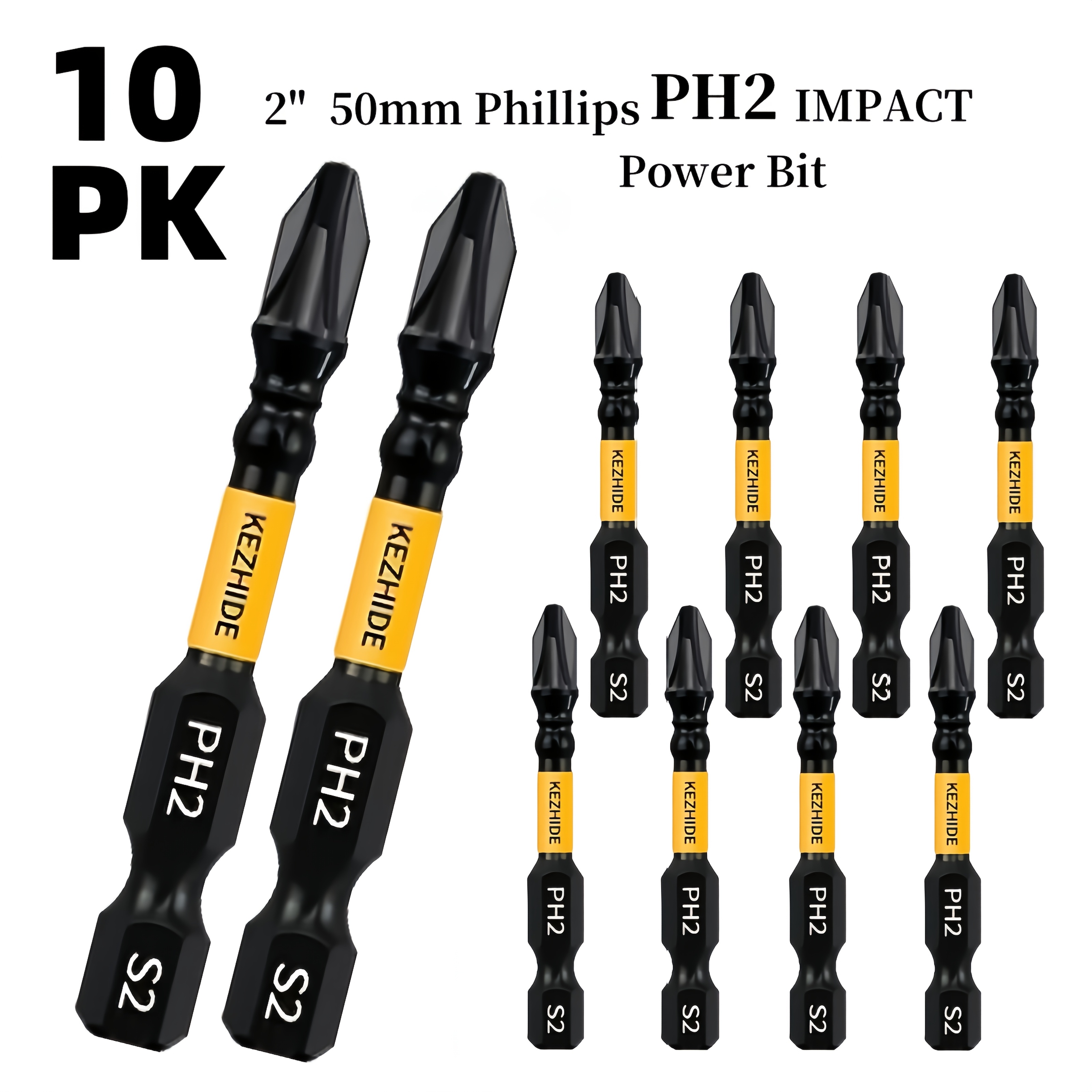 Image of Kezhide 5/10/20pcs 50mm/2 Inch Phillips Ph2 Impact Screwdriver Bits For Plastic, Wood, Home, Factory, Office, Etc. Metal Products