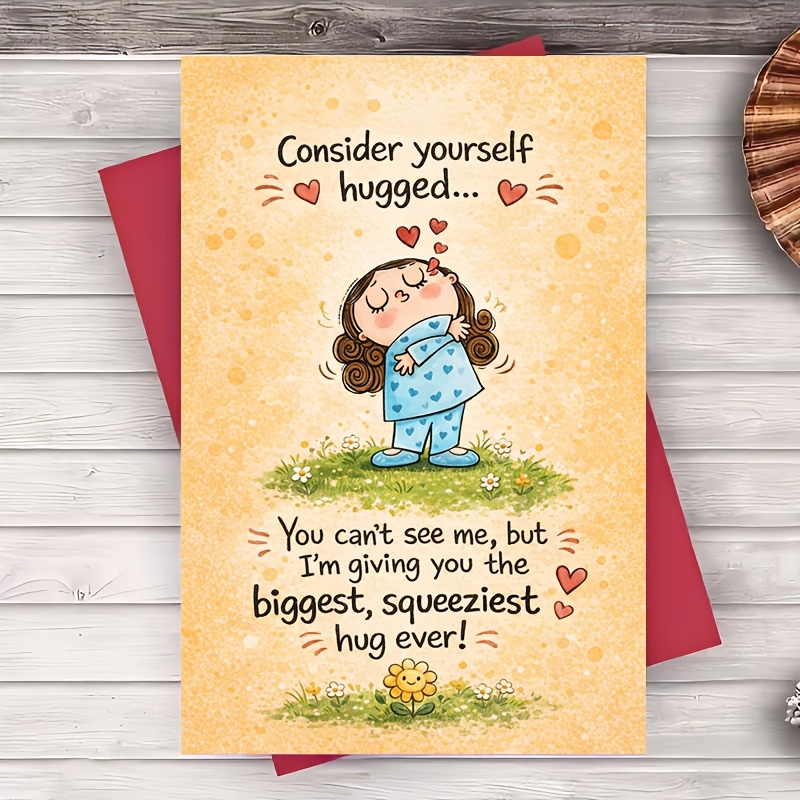 TEMU 1pc Greeting Cardthinking Of You Hug Greeting Card For Long Distance Encouragement Get Well Support Birthday Flat Card Envelope Included