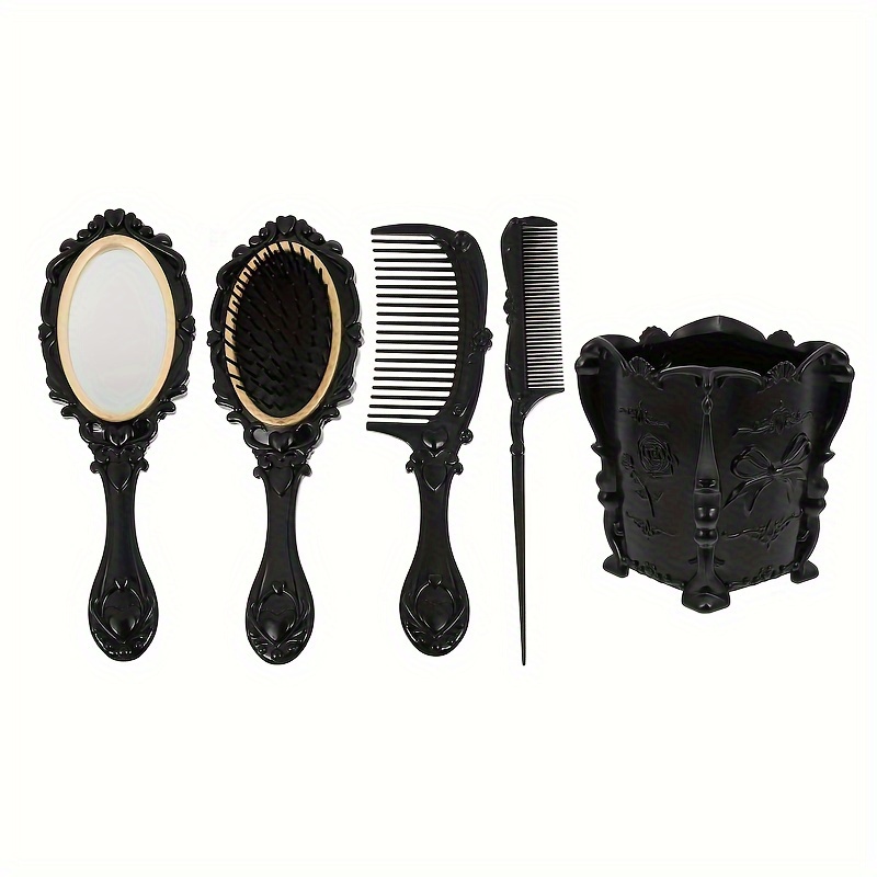 

Black Mirror Comb Set, Scalp Massage Hair Brush With Mirror, Vintage Hairdressing Comb, Makeup Beauty Brush