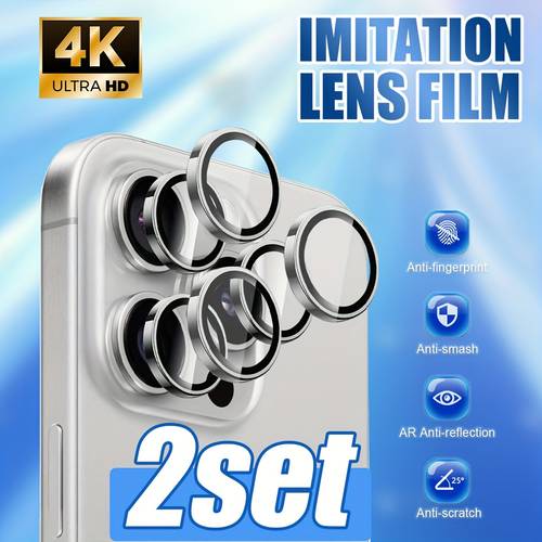2 sets silvery imitation original 3d metal tempered glass camera lens protective film for iphone 11 12 13 17 pro max plus 13 12 min 17 air i camera glass protective film ultra clear photo