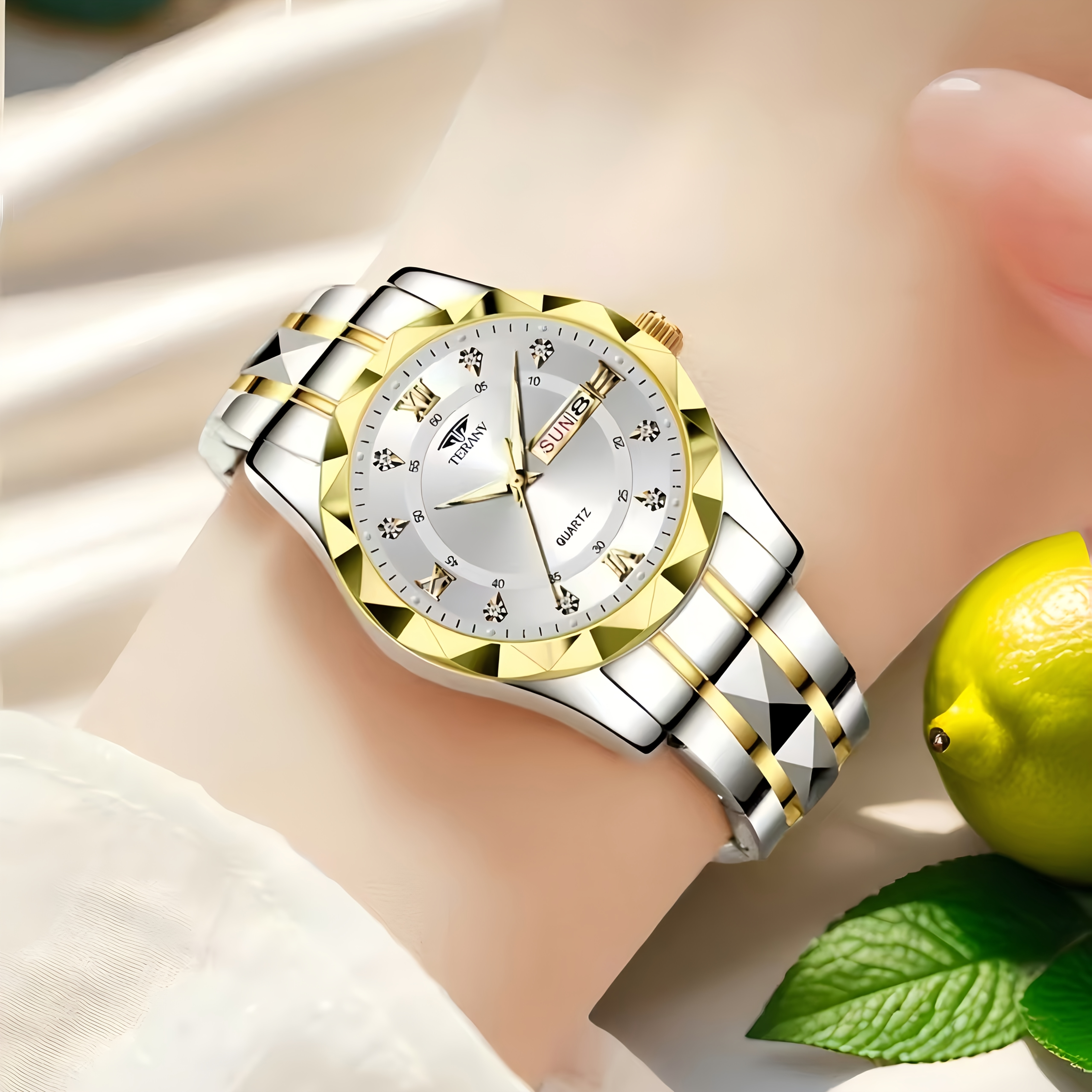 1pc womens elegant round watch luminous hands stainless  display picture 2