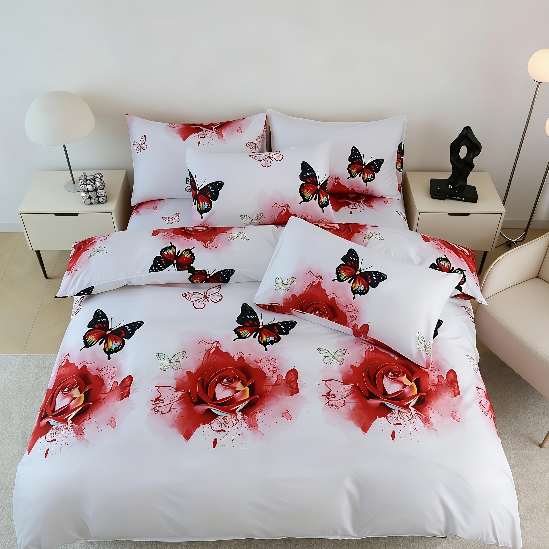 Image of 3pcs Floral And Print Bedding, Soft, Comfortable, And Breathable, Suitable For Bedroom, , And School Dormitory Decor. Includes 1 Duvet Cover And 2 Pillowcases, Insert Not Included
