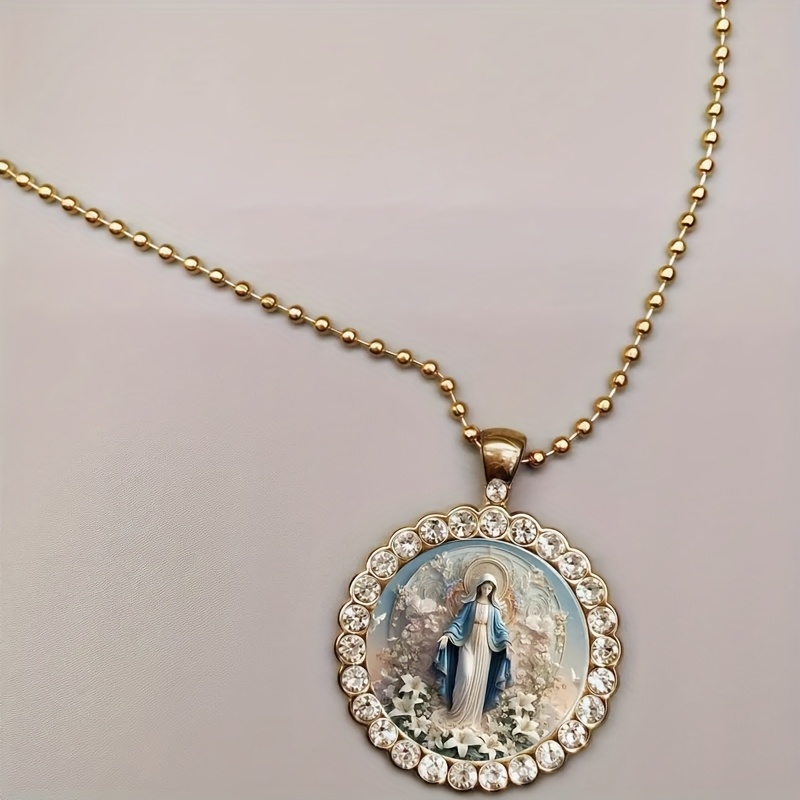 TEMU Collier Vintage Luxueux avec Centre en Vitrail et Halo - Pendentif Religieux Élégant pour Hommes et Femmes, Idéal pour Mariages, Anniversaires,