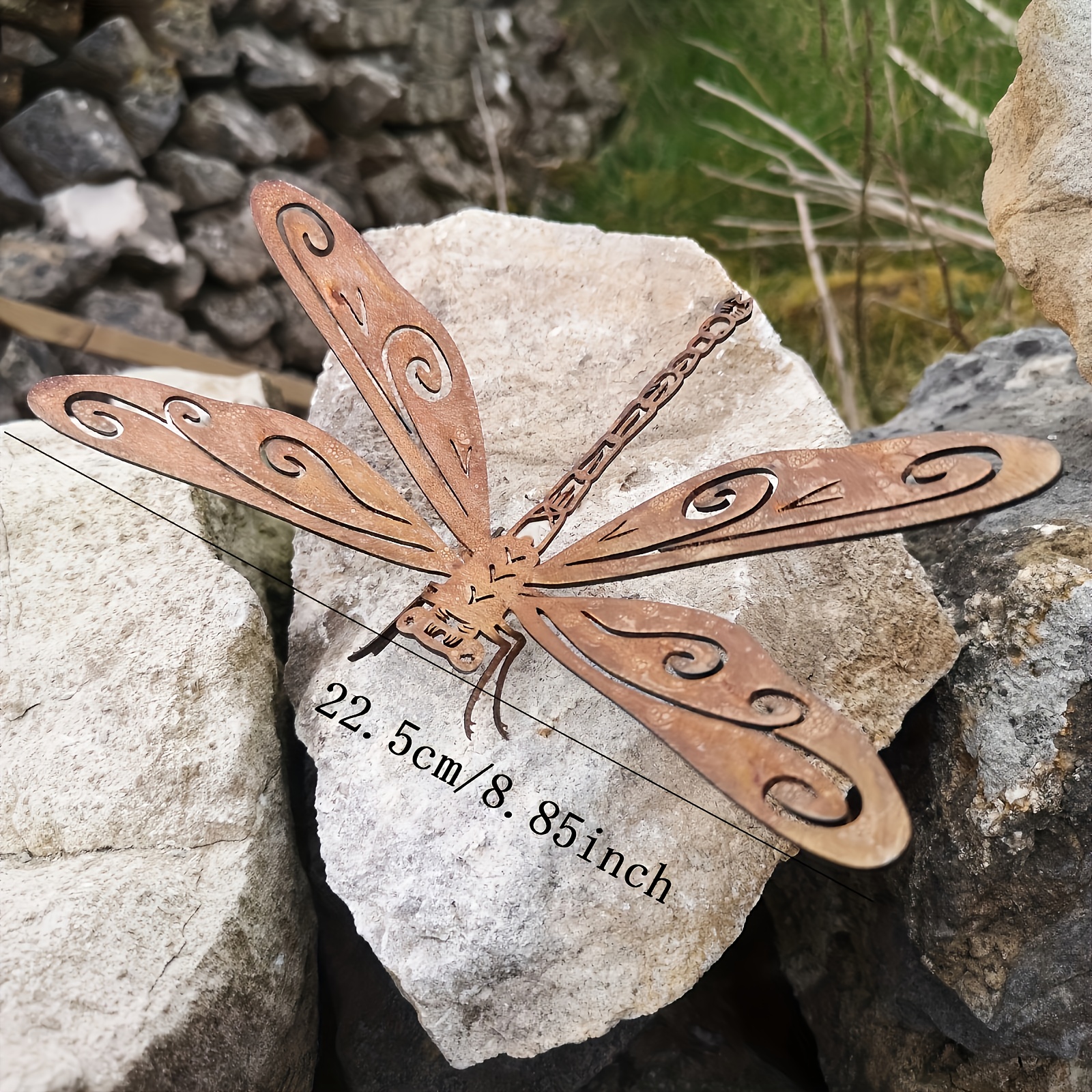 1pc Natural Rusted Metal 3d Dragonfly Outdoor Decoration Sculpture, Dragonfly Garden Decoration Accessory, Suitable For Outdoor Garden | Backyard | Flowerpot Decoration