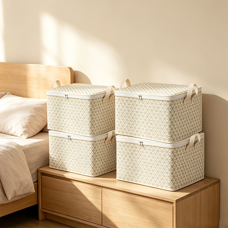 4pcs Set of Large Foldable Storage Bins with Lids, Patterned Fabric