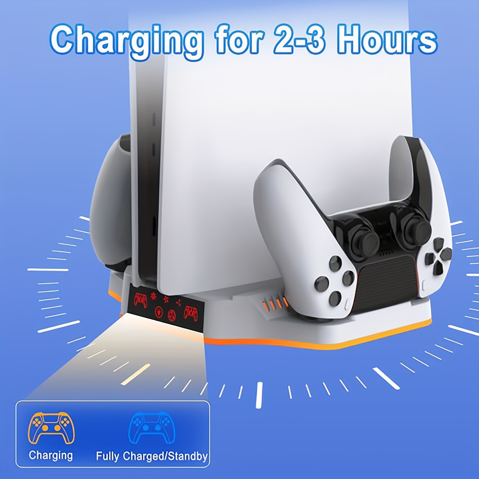 Koelstandaard voor de PS5 Pro/Slim console, inclusief een controller oplaadstation, ontworpen voor zowel de disc als de digitale edities, met een oplaadstation voor PS5/ voor ps5 Edge, een verstelbare ventilator met drie snelheden en een indicatorlamp