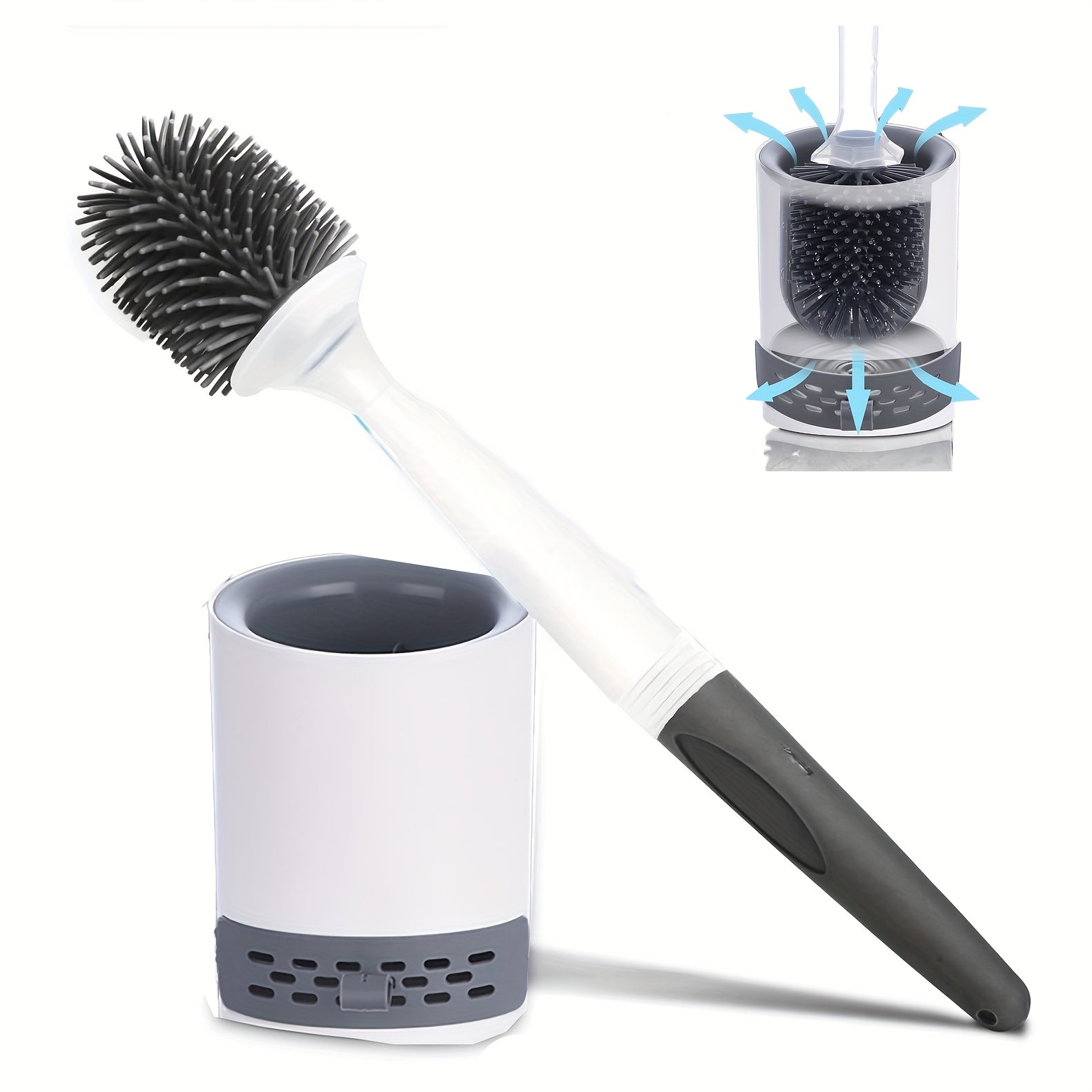 Toilet Brush With Holder And Soap Dispenser, Long Handle Toilet Brush, 2 Installation Options: Wall-mounted Or Freestanding, No Drilling Required, White