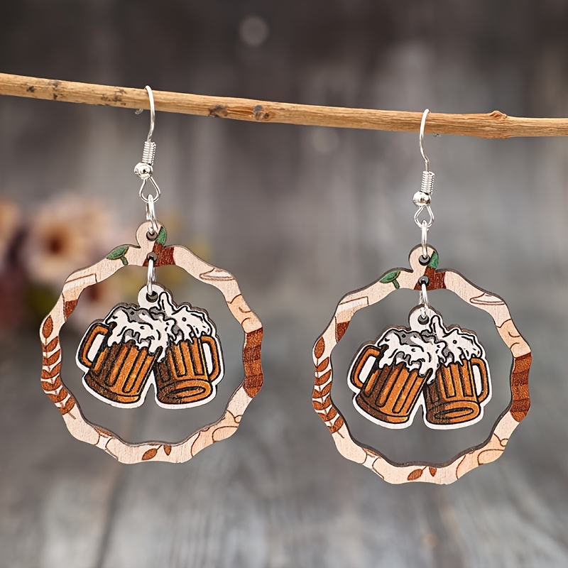 A Pair Of Vintage Wooden Hollow Beer Festival Earrings Oktoberfest