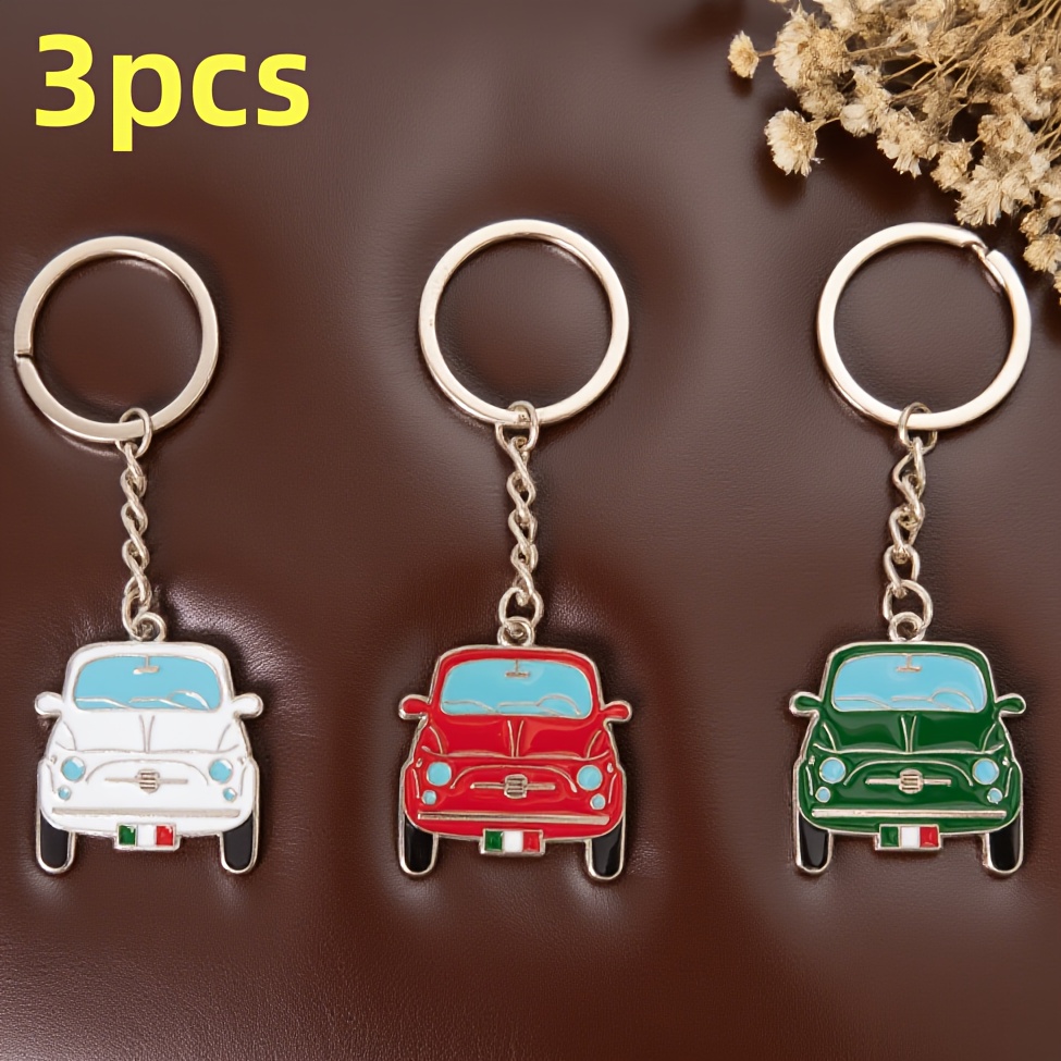 TEMU Vintage Italian Car Keychain - Retro Auto Keychain With Keychain, White/red/ Green/ Flags - Durable Metal Construction - Gift For Car