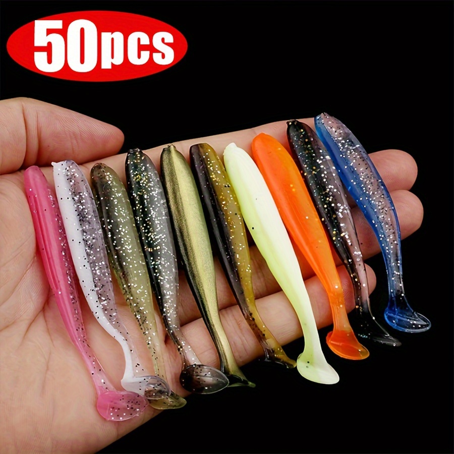 

50-pack Dual-tail Soft Plastic Fishing Lures, 5.5cm & 7cm Tpe Baits, Non-lead Baitfish Imitation Lures For Bass, Trout, Pike, Bagged Packaging