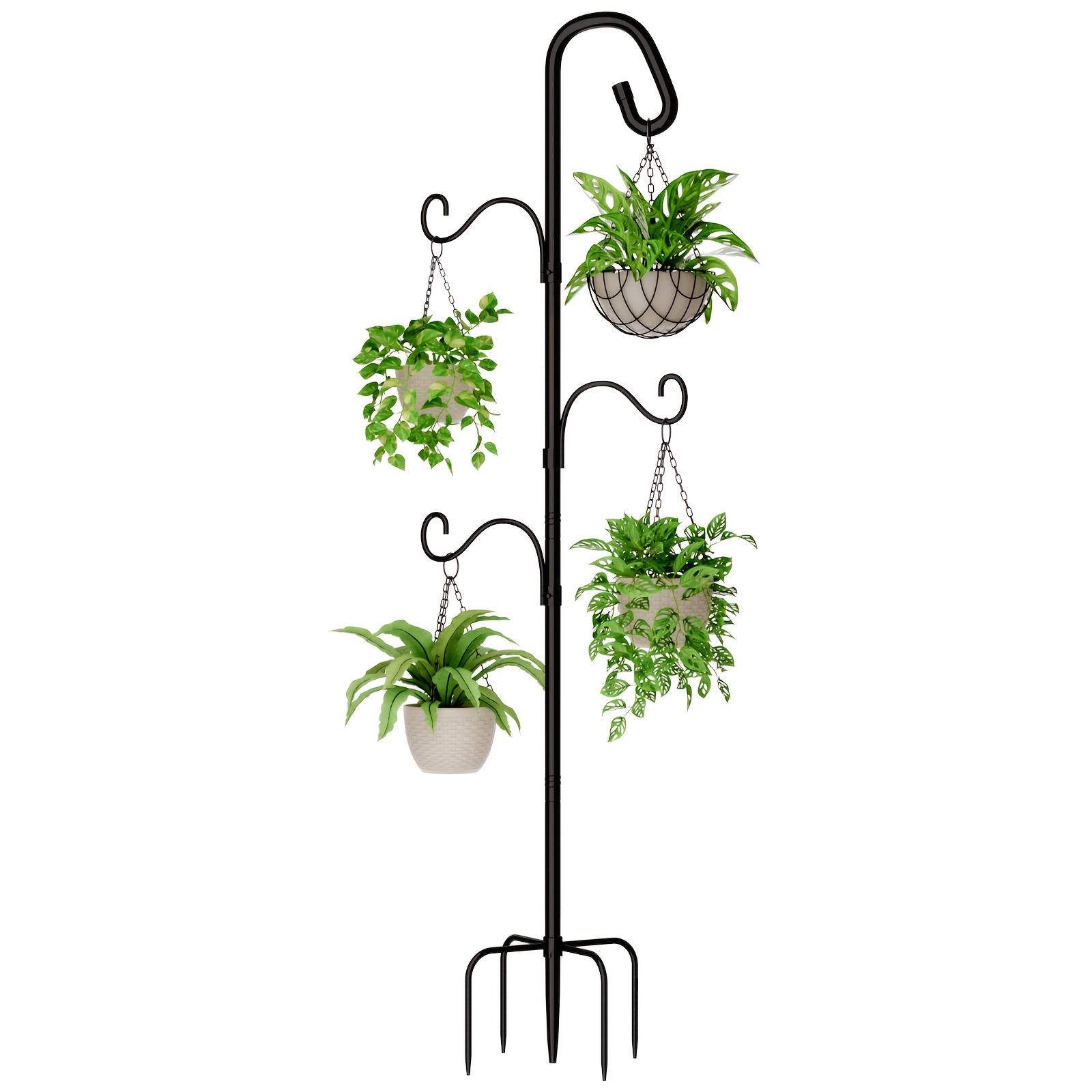 TEMU Bamworld 61 Inch Garden Hooks, An Adjustable Height Bird Feeder Hanging Station Pole With 5 Prong Base, A Heavy Duty Metal Stand For Lanterns,
