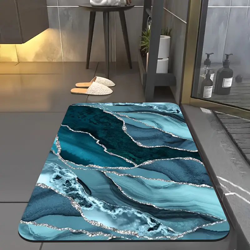 1pc diatomite bath mat with ocean blue and silvery artistic pattern print quick dry non slip absorbent floor mat soft comfortable for bathroom shower laundry room bedroom doorway rv kitchen rug bathroom rugs non slip bathtub mat bath matts for bathroom small bath mat rug bathroom doorway rug shower mat decorative floor mat geometric pattern durable rubber mat absorbent rug household rug floor rug rv owners small Product details 1