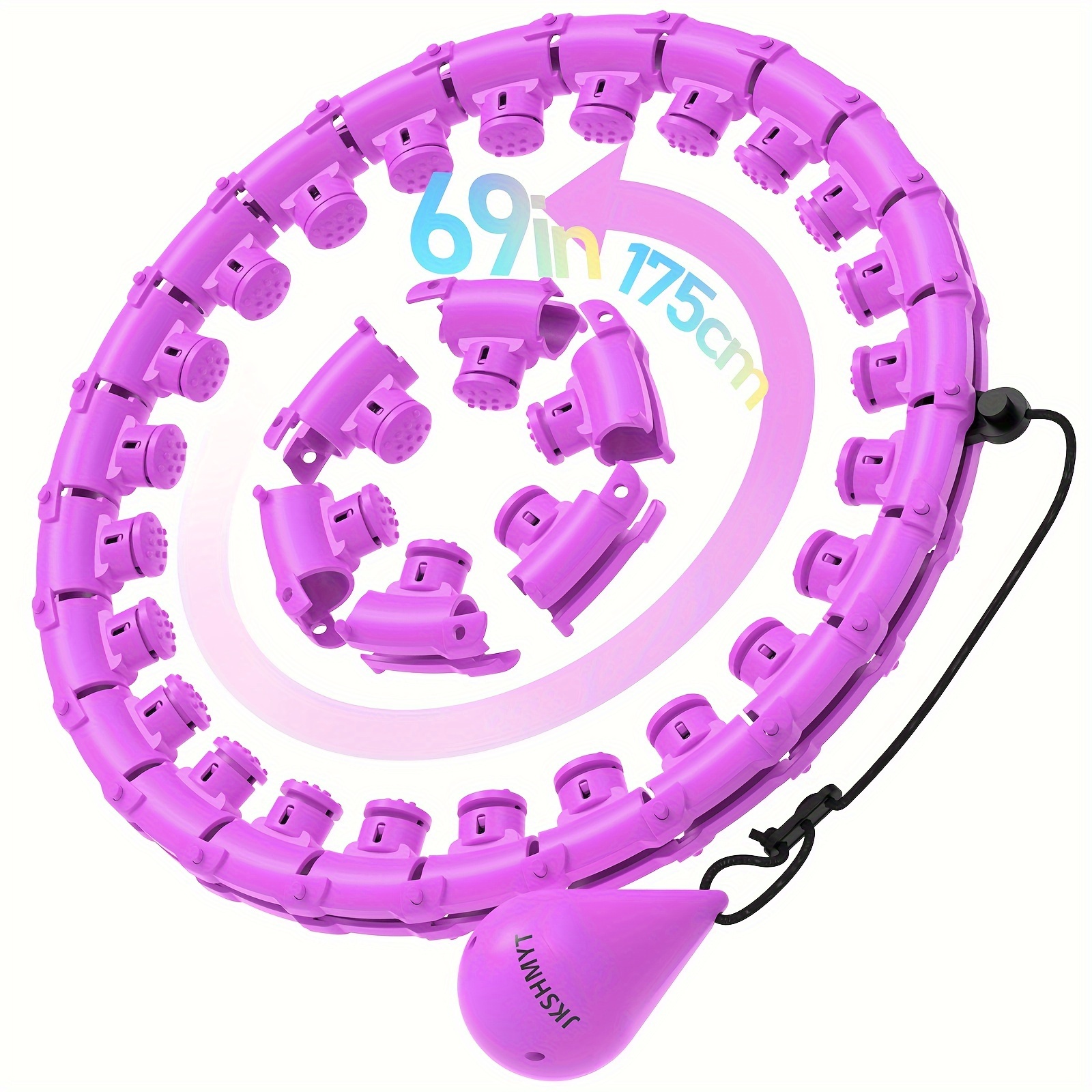 1pc Weighted Fitness Exercise Hoop With 11 Massage Points, Adjustable 69in/175 Size, Detachable 30-Section Exercise Hoop For Women & Beginners, Quiet Material