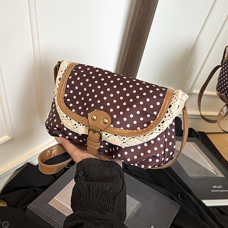 Lady's Korean-style Polka Dot Crossbody Bag - Golden Snap Ring Woven Shoulder Strap, 's Crossbody Bag, Suitable For Ladies' Daily Casual