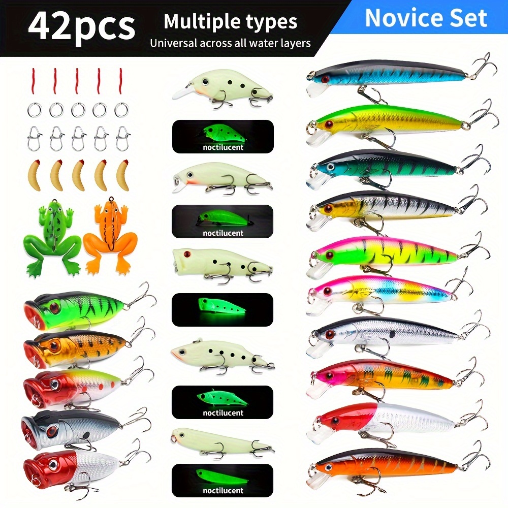 

Fishing Lure 42/78/102pcs Set Multiple Sizes Mixed, Including Minnow Popper With Hooks For Trout, Bass And Fishing