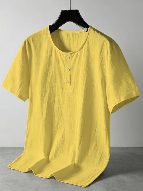 mens linen henley short sleeve t shirt v neck button casual breathable lightweight summer beach top