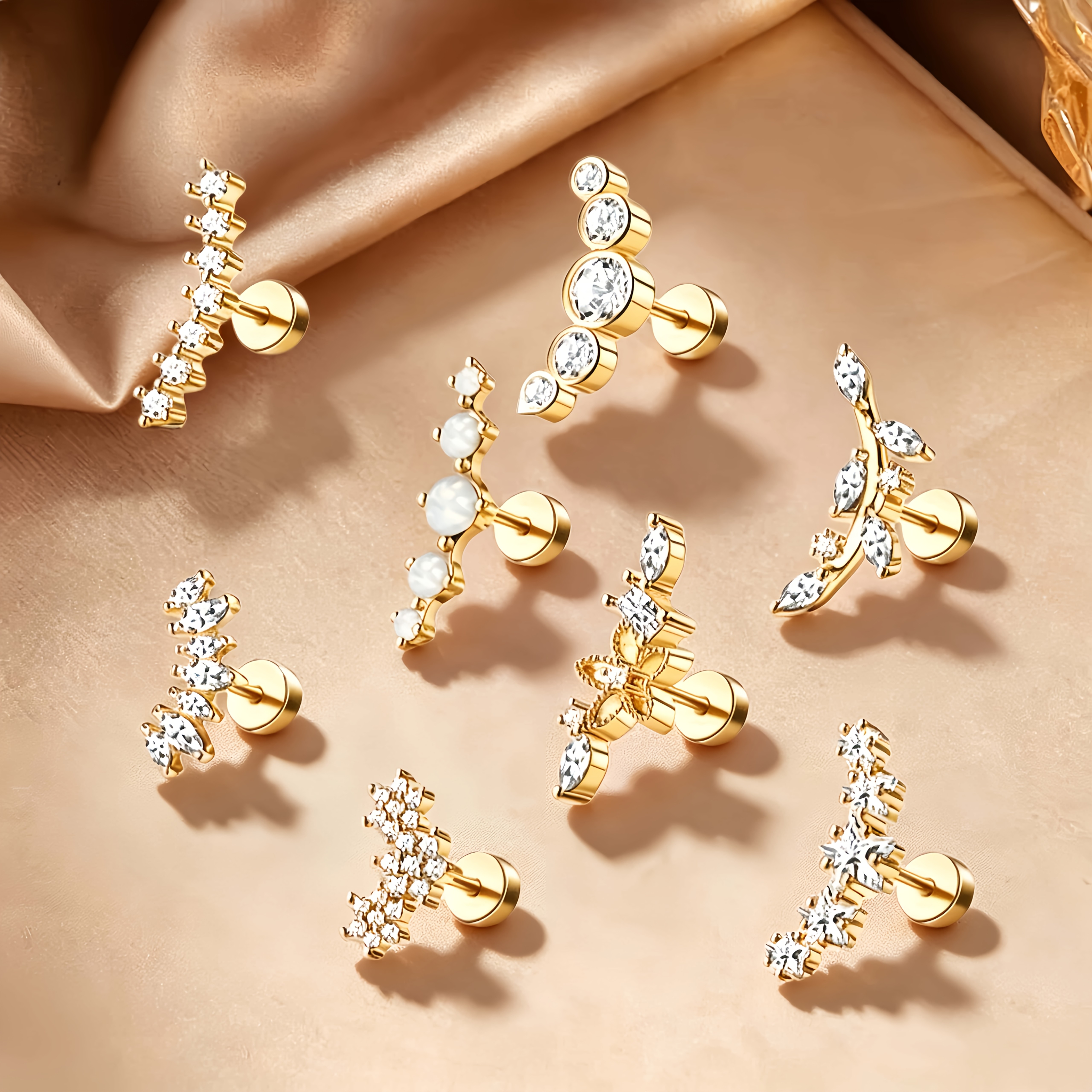 TEMU 8pcs Stainless Steel Cartilage Earrings For Women Cute Dangle Earring Mini Hoop Earrings Set For Multiple Piercing Helix Cartilage Ear Piercing