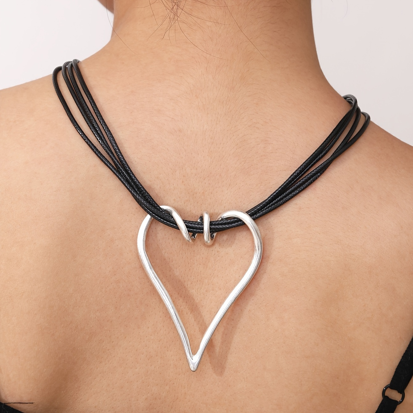 Silvery Tone Heart Pendant Necklace for Women