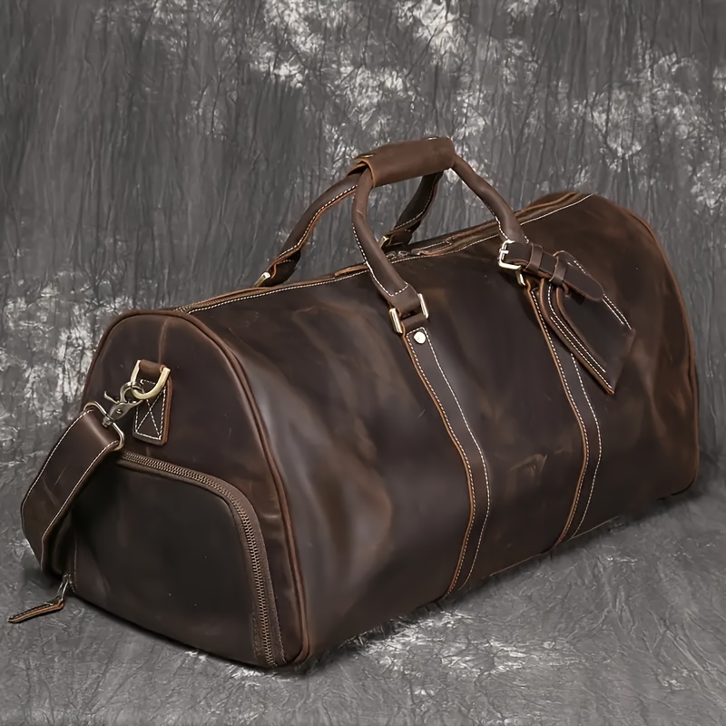 Vintage reistas heren leer weekender om te hangen overnight duffle bag grote bagage 55 cm echt rundleer, Retro