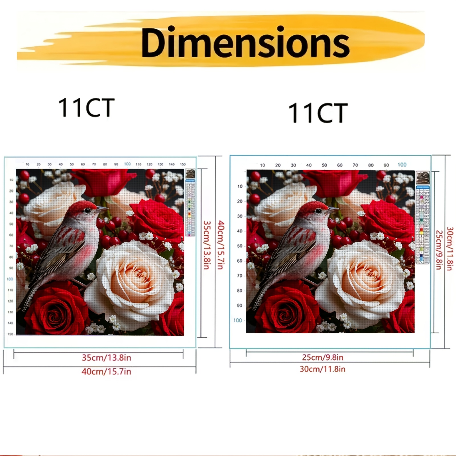 Cross-Stitch Embroidery Kit, "Bird on Flower Bouquet" Pattern for Beginners