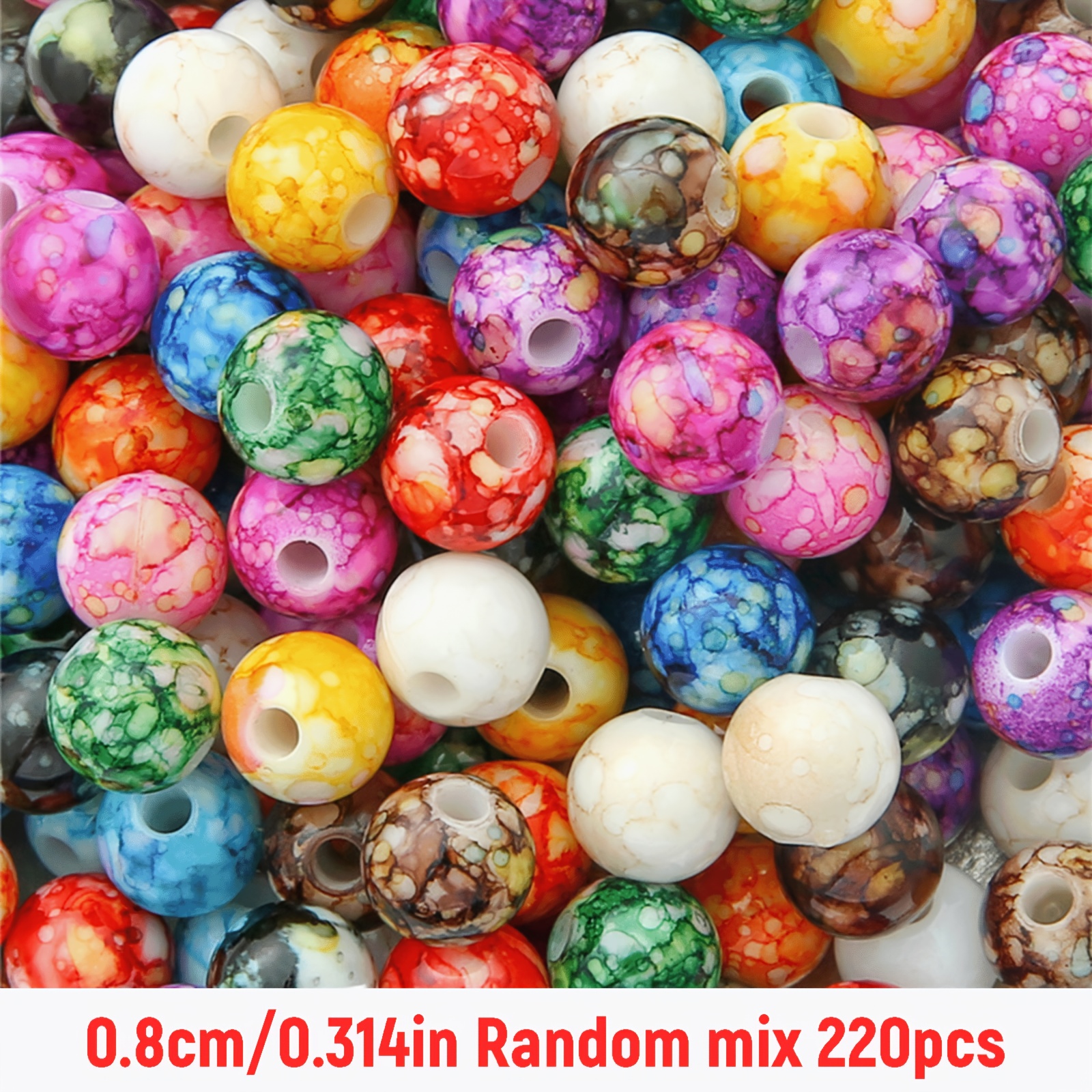 TEMU 220pcs 6mm-8mm Acrylic Random Color Pattern Round Beads Perforated Beads Necklace Accessories Handmade Materials